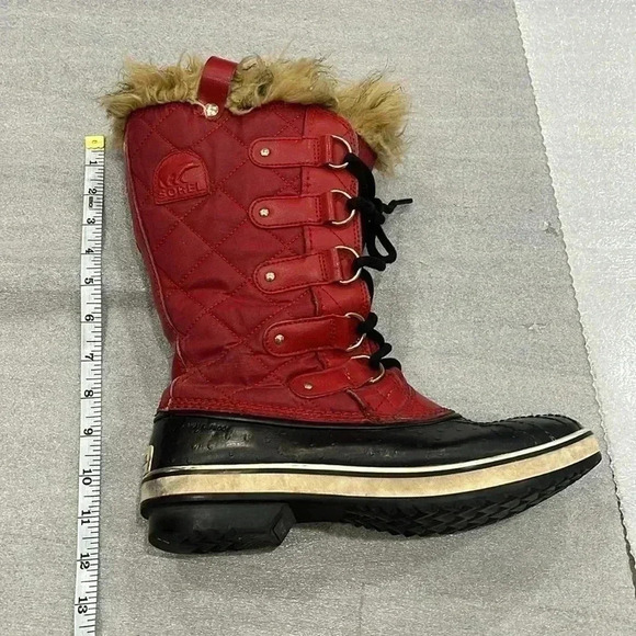 [8.5]Sorel Tofino Joan of Arc Waterproof Insulated Boot Red Faux  Fur Trim - Picture 13 of 13